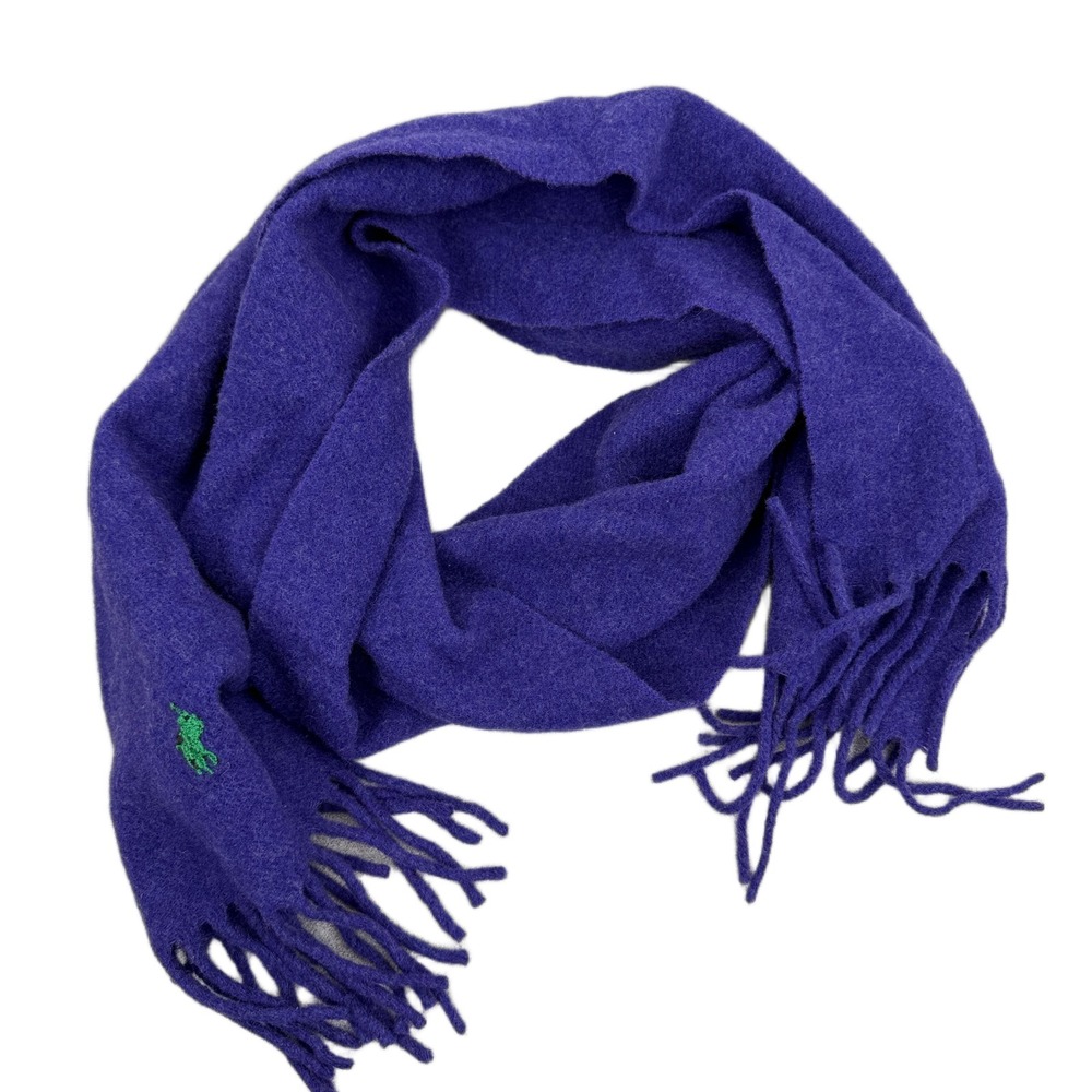 Vtg Polo Ralph Lauren Wool Scarf Purple Green Fringe Rectangle Outdoors Neck *